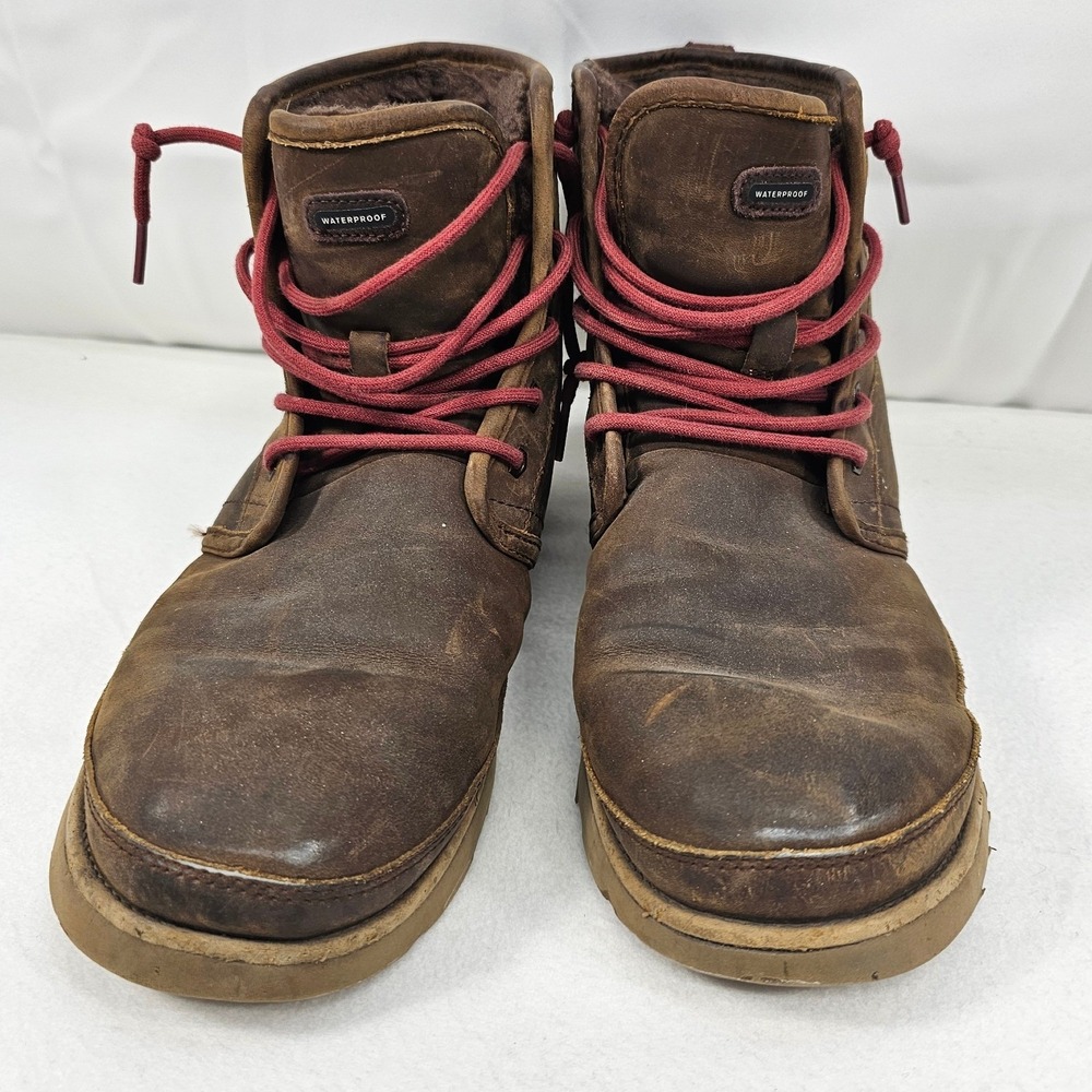 UGG Men's Harkley Waterproof Brown Leather Boots Size 10 - Picture 3 of 8